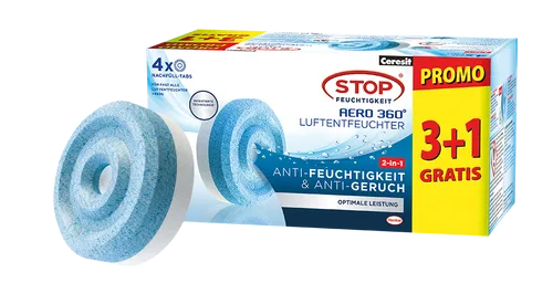 Ceresit Feuchtigkeit 360o Tabs, 4 Stück Luftentfeuchter-Nachfülltabs, 4 x 450g
