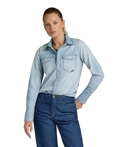 G-STAR RAW Damen Slim Western Hemd, Blau (Sun Faded Blue Mist D24343-D539-G342), XXS