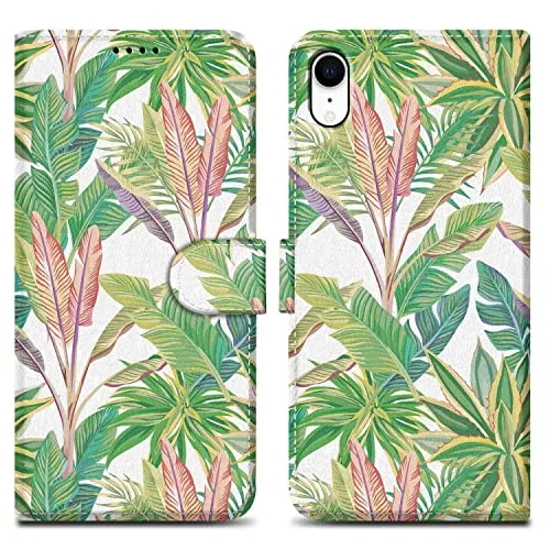 Cadorabo Hülle kompatibel mit Apple iPhone XR Handyhülle ausim Muster Design Premium Kunst Leder Flip Klappbare Stoßfeste Magnetische [Standfunktion] Case Hülle für iPhone XR in Grün
