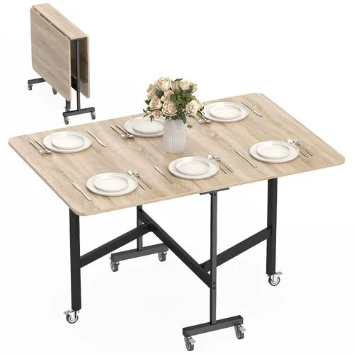 HOMCOM Klappbarer Esstisch für 4-6 Personen mit Rollen - Platzsparender Klapptisch für Esszimmer und Küche, ideal für kleine Räume. Mit stabilem Stahlrahmen und praktischen Rollen für einfache Mobilität. Perfekt für Dinnerpartys und flexibel einsetzbar.