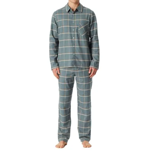 Schiesser Herren Schlafanzug lang 52 mineral - Grau - Herren-Nachtwäsche aus weichem Flanell, ideal für kalte Nächte. Bequeme Passform mit modernem Karo-Muster und Brusttasche für einen eleganten Look.