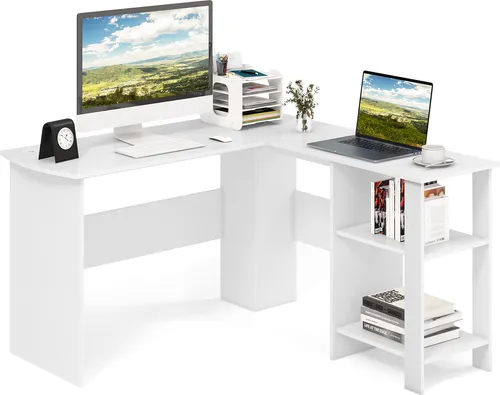 COSTWAY L-förmiger Schreibtisch in weiß von Costway