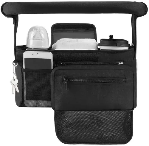 Momcozy Stroller Organizer mit Becherhaltern - Praktisches Kinderwagen Zubehör für Eltern, bietet viel Stauraum und zwei Becherhalter für Getränke, ideal für Ausflüge mit dem Baby.