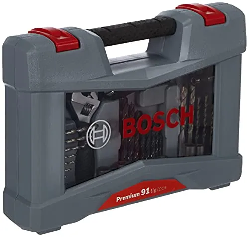 Bosch Professional 91tlg. Bits und Bohrer Premium X-Line Set - Bohrersets für professionelle Anwendungen: Umfassendes Set mit Beton-, Metall- und Holzbohrern sowie 50 Schrauberbits im stabilen Koffer für maximale Flexibilität und Effizienz.