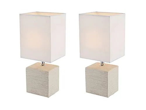 2er Set elegante Tischleuchten GERI, Fuß Keramik beige, Stoffschirm weiß, Globo Lighting
