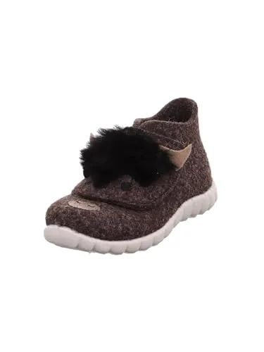 Superfit HAPPY Baby Hausschuh für Jungen in Braun, Größe 21 - Kuscheliger Hausschuh aus wärmendem Wollfilz mit süßer Tier-Applikation. Rutschfeste, atmungsaktive Laufsohle für optimalen Halt und ein prima Fußklima. Ideal für Zuhause und den Kindergarten.