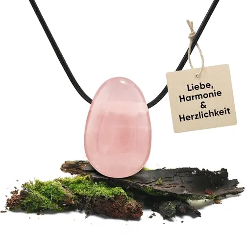 PURAJA Edelstein Anhänger aus echtem Naturstein: Rosenquarz | Kristall Kette mit Tropfen Anhänger inkl. edlem Kordband | Premium Heilstein/Glücksstein aus hochwertigen Mineralien
