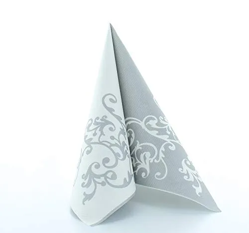 Mank Airlaid Servietten 40x40cm perfekt für Silberhochzeit stoffähnlich und saugstark 50 Stück Pomp (Silber-Weiß)