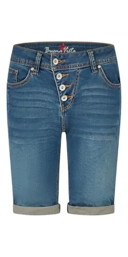 Buena Vista Damen Jeans Short Malibu - Dunkelstein - Stylische Jeansshorts mit schräger 4-Knopfleiste und doppelten Gesäßtaschen. Ideal für lässige Sommerlooks und bequem im Alltag. Perfekt für modebewusste Frauen!  
