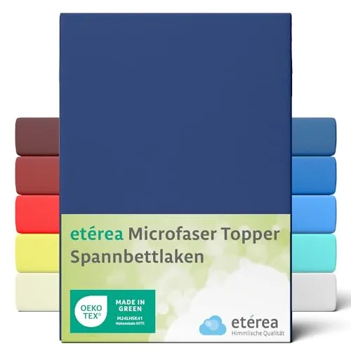 etérea Jersey Topper Spannbettlaken 140x200-160x200 cm Marine für 5-10 cm Steghöhe 100% Microfaser - Oekotex Spannbetttuch Matratzen Bett Bezug - Bettlaken 140x200cm - 160x200cm Blau