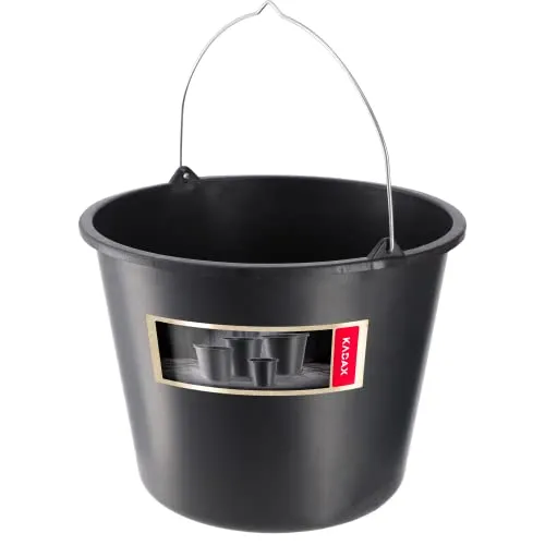 KADAX Baueimer, 20L, Mörteleimer aus Kunststoff, runder Eimer für Baustelle und Garten, Stabiler Wassereimer, Zementeimer mit Griff aus Metall, Mörtelkasten, schwarz, Putzeimer (1)