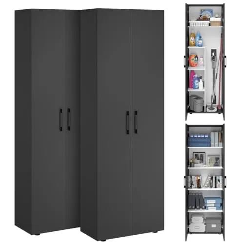 Bellamio Mehrzweckschrank Set 2-teilig – Aktenschrank & Besenschrank in Anthrazit - Praktisches Schrank-Set für Büro und Haushalt: Der Besenschrank bietet Platz für Reinigungsutensilien, während der Aktenschrank ideal für Dokumente und Bücher ist. Robuste und pflegeleichte Materialien garantieren eine lange Lebensdauer.