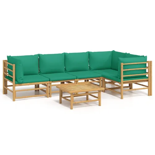 vidaXL 6-tlg. Garten-Lounge-Set mit Grünen Kissen aus Bambus - Elegantes 6-teiliges Gartenmöbel-Set aus langlebigem Bambus, ideal für entspannte Stunden im Freien. Bequeme, dick gepolsterte Kissen in Grün sorgen für höchsten Sitzkomfort.
