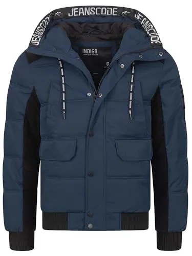 Indicode Herren INJakobe Winterjacke mit Kapuze | Herrenjacke warme Freizeitjacke Männer Navy, XXL