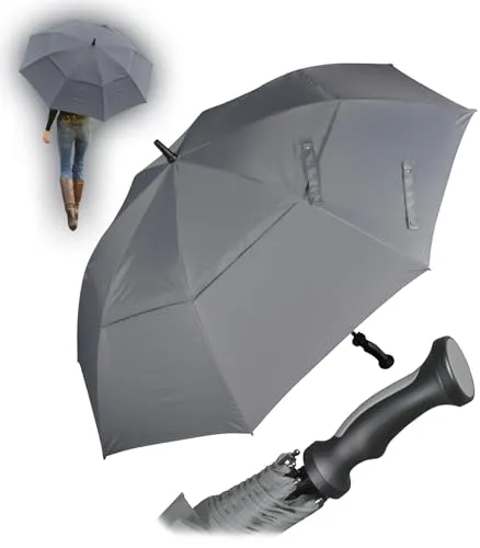 iX-brella 130 cm XXL Fiber-Golfschirm Automatik doppeltes Dach mit Ventilationsbezug - grey