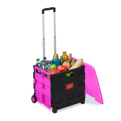 relaxdays Klappbarer Einkaufstrolley mit Deckel, Pink