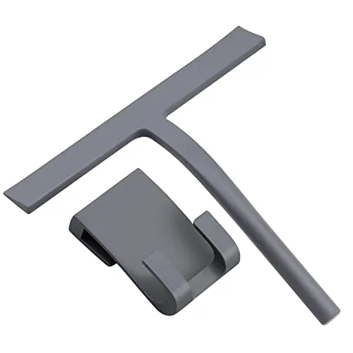 Duschabzieher Silikon Grau, Duschwandabzieher mit Halterung für Duschtüren Badezimmer Spiegel Glas-Reinigung Fliesen - 22.8 x 3cm