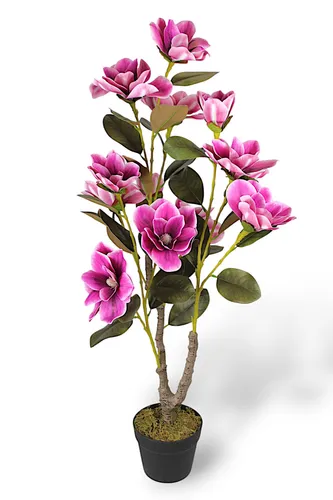 Arnusa Künstliche Magnolie im Topf – 95 cm hoch mit 28 pinken Blüten - Seiden- & Kunstblumen: Täuschend echte Magnolie, pflegeleicht und langlebig, ideal für Wohnzimmer, Büro oder Bad. Höhe 95 cm, kein Gießen nötig, direkt einsatzbereit im schwarzen Topf.