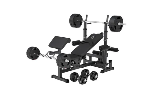 GORILLA SPORTS Hantelbank inkl. 100kg Hantelset - Vielseitige Kraftstation - Hantelbänke mit 100kg Hantelset, ideal für effektives Krafttraining zu Hause. Maximale Tragfähigkeit von 280kg für sicheres Training.