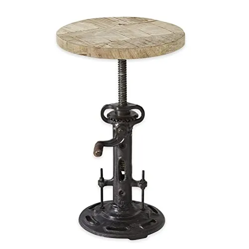 Loberon Hocker Neil, urbaner Industrial-Look, verstellbare Höhe, Sitzgelegenheit, Sitzmöbel, Ablage, Gusseisen, Mangoholz, braun