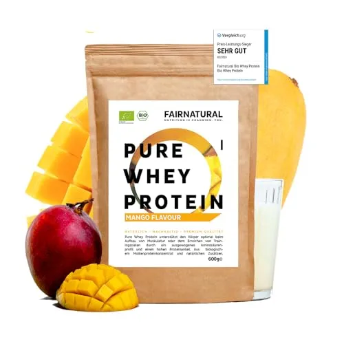 Fairnatural Whey Mango bio - Proteinpulver - Sportnahrung mit cremiger Konsistenz und natürlichem Mango-Geschmack. Ideal für eiweißreiche Ernährung und Low Carb Diät, ganz ohne chemische Zusatzstoffe.