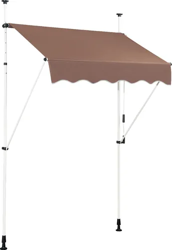 COSTWAY Klemmmarkise 150 cm breit, Balkonmarkise ohne Bohren, UV-beständig, höhenverstellbar, wasserabweisend, Markise mit Handkurbel Kaffee