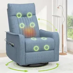 Fernsehsessel Massagesessel mit Liegefunktion 360° drehbar Deni Blau