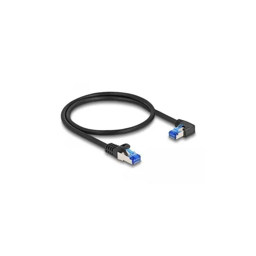 DeLOCK Netzwerkkabel RJ45 Cat.6A S FTP - 0,5m schwarz, gerade rechts gewinkelt für optimale Signalübertragung