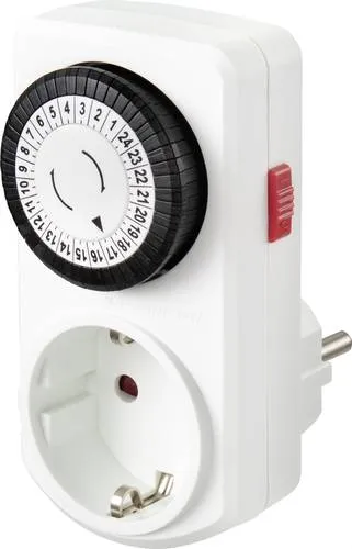 Sygonix SY-5042668 Steckdosen-Zeitschaltuhr analog - Praktische Mini-Zeitschaltuhr für bis zu 48 Schaltvorgänge täglich. Ideal zur Kostenersparnis durch gezielte Steuerung Ihrer Stromverbraucher. Dauerbetrieb über Schalter möglich.
