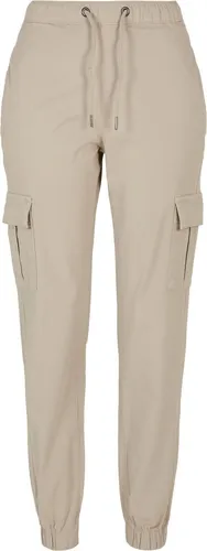 Urban Classics Damen High Waist Cargo Jogging Pants - softseagrass, XL - Damen Cargo-Hose mit hohem Bund aus elastischem Stretch Twill, ideal für Komfort und Style. Mit praktischen Seitentaschen und Kordelzug für den perfekten Sitz.