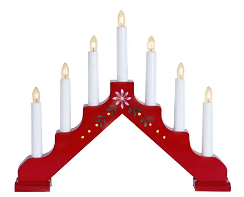 Fensterleuchter Adam-7, 7-flammig, rot mit Verzierung - Lampen - Stimmungsvolles Design aus Holz, schafft ein gemütliches Adventsgefühl und ist ein echter Hingucker auf Fensterbank oder Tisch.