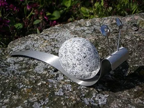 Manufaktur Lichtbogen Dekofigur Schnecke aus Edelstahl und Granit Gartendeko Gartenfigur