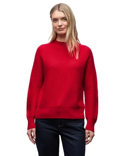 Street One Pullover in Rot - Größe 40 - Klassischer Rundhals-Pullover mit Rippstrickdetails an Ausschnitt, Ärmel und Saum. Ideal für einen lässigen Look und vielseitig kombinierbar.