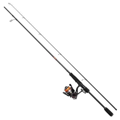 DAM Fire Wave XP Spinning Combo 2500 - Angelruten & Rollen Sets, vielseitige Spinning Combo mit geflochtener Hochleistungsschnur in Hi-Vis Orange für optimale Sichtbarkeit und große Fangmöglichkeiten bei verschiedenen Raubfischen.
