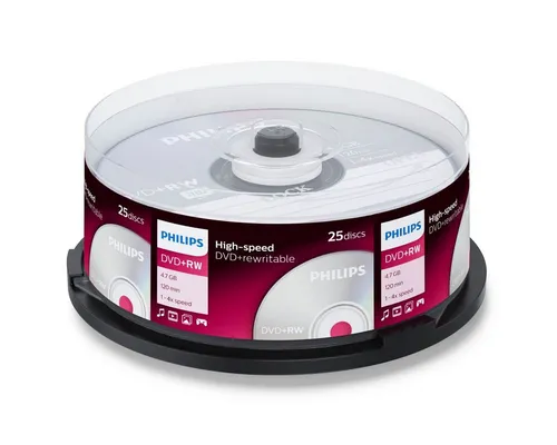 Philips DW4S4B25F - 25 x DVD+RW - 4.7 GB - Rohlinge: Hochwertige DVD+RW mit 4.7 GB, ideal für wiederbeschreibbare Daten, schnell und zuverlässig - perfekt für Archivierung und Backup.