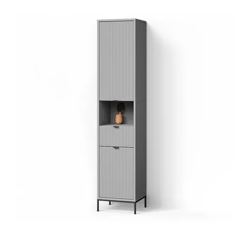 Livinity® Hochschrank ATERNO, Grau - Hochschrank für das Badezimmer, 40 x 190 cm mit Türen und Schublade, platzsparend und modern mit Melaminharzbeschichtung für einfache Pflege.