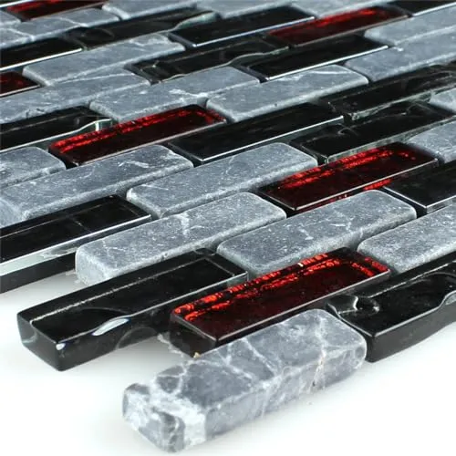 Mosaikfliesen Glas Marmor Naturstein Schwarz Mix in grau von Mosafil