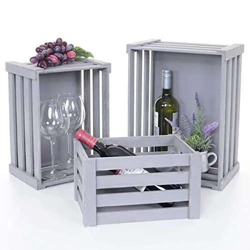 Mendler 3er Set Holzkiste HWC-C56 - Dekorative Boxen & Kästen – Set aus drei ineinander stapelbaren Holzkisten im Shabby-Look, ideal für stilvolle Aufbewahrung von Obst oder Deko.