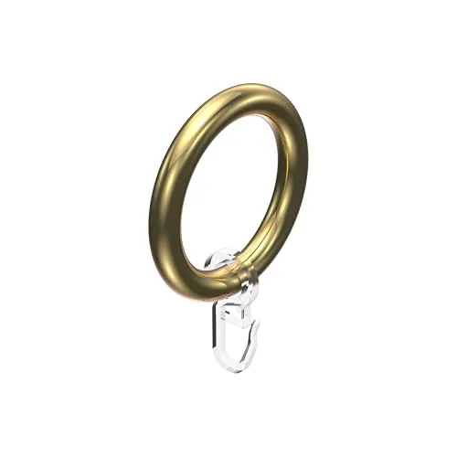 Interdeco Gardinenstangen Ringe mit Faltenhaken/Gardinenringe in Messing-farbig/Kunststoff für 28 mm Ø (10 Stück)