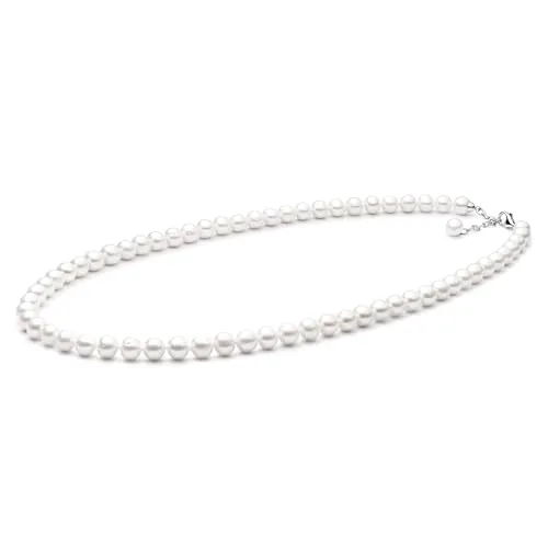 Gaura Perlenkette weiß 8,5–9,5 mm – Edle Süßwasserperlen – 55–58 cm - Hochwertige Süßwasserperlen in 8,5–9,5 mm, von Hand gefertigt und flexibel anpassbar. Rhodinierter 925er Sterlingsilberverschluss für dauerhaften Glanz, ideal für besondere Anlässe.