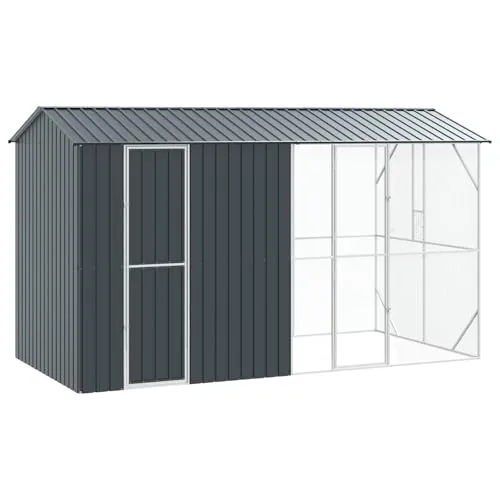 vidaXL Voliere mit Erweiterung Anthrazit 210x442x247 cm - Vogelkäfige für draußen, bietet viel Platz für deine Vögel und verbindet modernes Design mit robuster Bauweise für langfristige Nutzung.