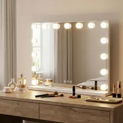 COSTWAY Hollywood Schminkspiegel mit LED, 3 Lichtfarben, Touch-Steuerung 58 x 43 cm - Eleganter Kosmetikspiegel mit 3 Lichtmodi und einstellbarer Helligkeit für individuelles Make-up. Der kupferfreie Silberspiegel bietet klare Reflexion und ist bruchsicher. Ideal für Schlafzimmer und Ankleidezimmer.