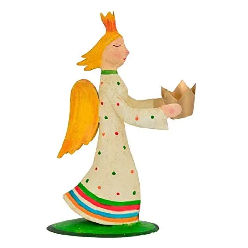 stimmungsvolle dekorative Deko Figur Engel Metall bemalt mit Kerzenhalter