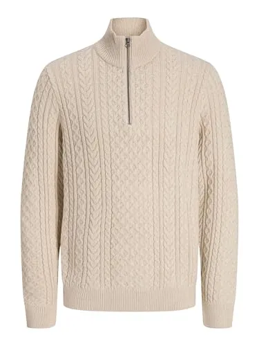 Jack & Jones JPRBLUSEAN KNIT CABLE HALF ZIP SN - Modischer Herren-Pullover mit hoch geschlossenem Ausschnitt und Reißverschluss. Die elastische Strick-Qualität sorgt für Bewegungsfreiheit und Wärme, ideal für kalte Tage.