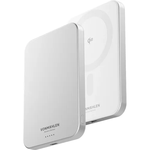 VONMÄHLEN Evergreen Mag 10.000 mAh Qi2-Powerbank – kabelloses Laden mit 15W - Die schlanke Powerbank mit 10.000 mAh bietet kabelloses Laden für MagSafe und Qi-Geräte. Ideal für Reisen und unterwegs, mit USB-C 20W Power Delivery. Nur 14,3 mm dünn und mit hochwertiger Silikonoberfläche für optimalen Schutz.