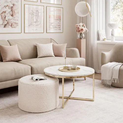 Couchtisch CIRI-X mit Hocker in Gold Chrom und Marmour Levanto