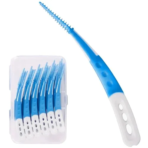 Dental Interdentalreiniger gebogen - 60 Stück für empfindliches Zahnfleisch - Interdentale Zahnseidesticks für gründliche Mundpflege, ideal für schwer erreichbare Stellen und für empfindliches Zahnfleisch, inklusive praktischer Aufbewahrungsbox.