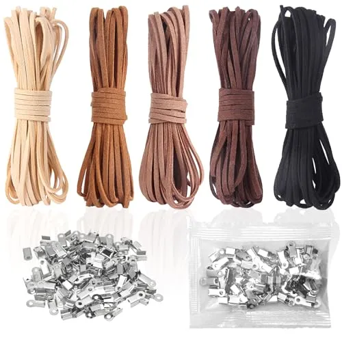 IBOPUXIU Lederband für Ketten, Flaches lederschnur Set 25M (5x5M), Reißfest & Hautfreundlich, Lederbänder 3mm für DIY Armband Halskette Basteln Schmuck Handwerk