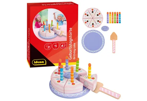 Idena Spiel Idena Geburtstagstorte Holz mehrfarbig Ø15cm 15 Teile