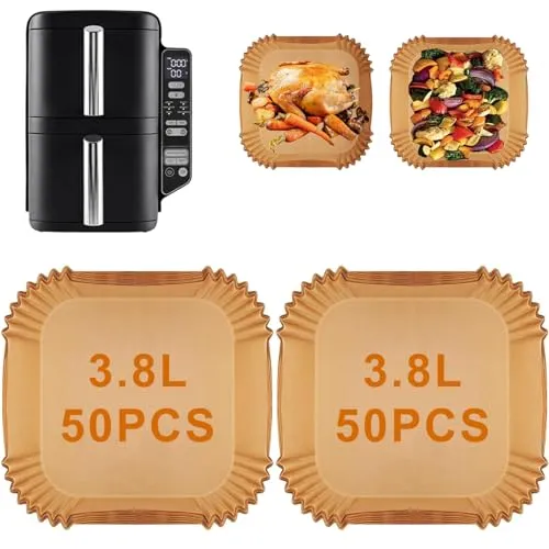 YJDM 100 Stück Airfryer Backpapier für Ninja SL300EU, Heißluftfritteuse Zubehör, Airfryer Heißluftfritteuse Zubehör für Ninja 7.6L Double Stack Air Fryer